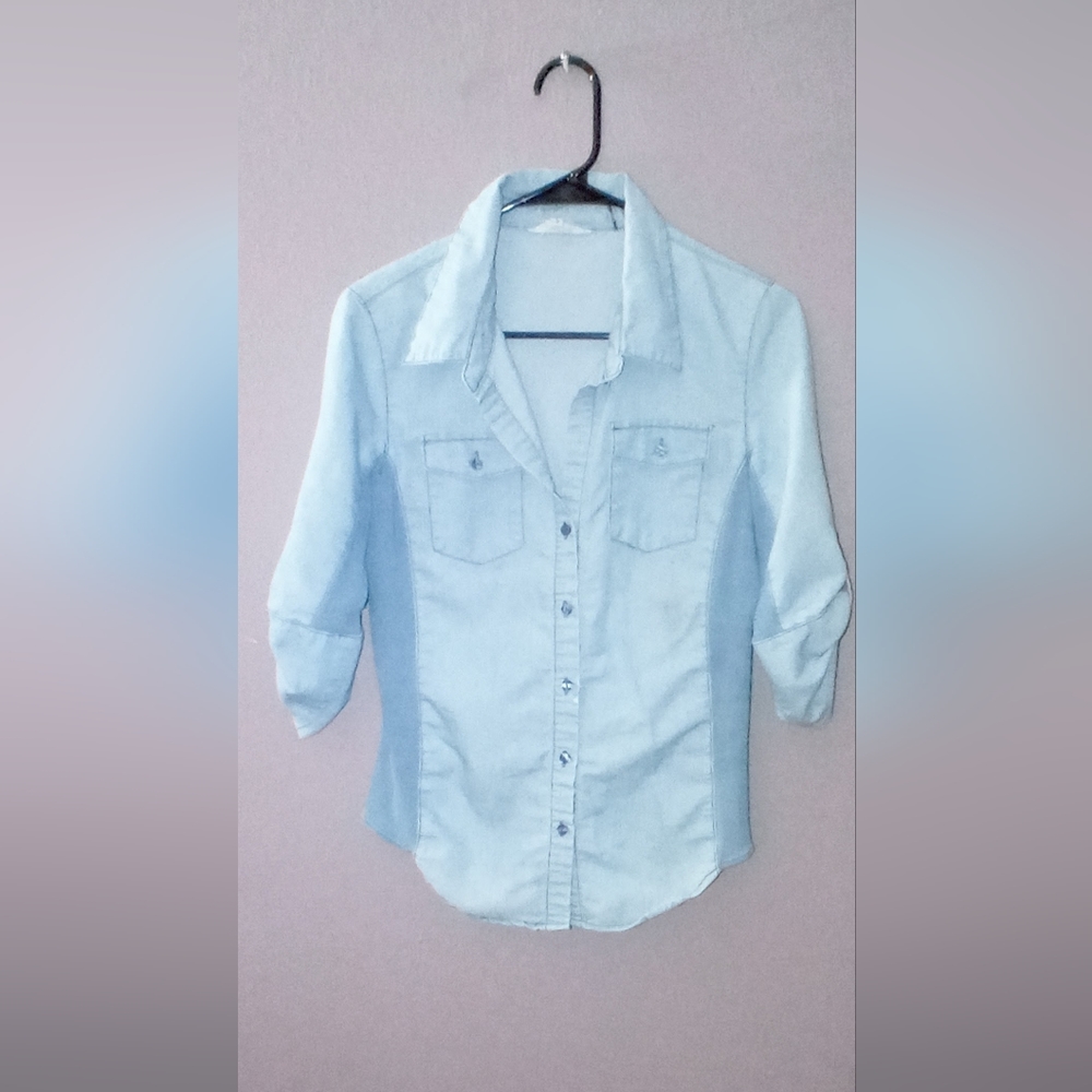Cavalini Small light blue Buttonup Lightweight Ribbed Stretch on Side